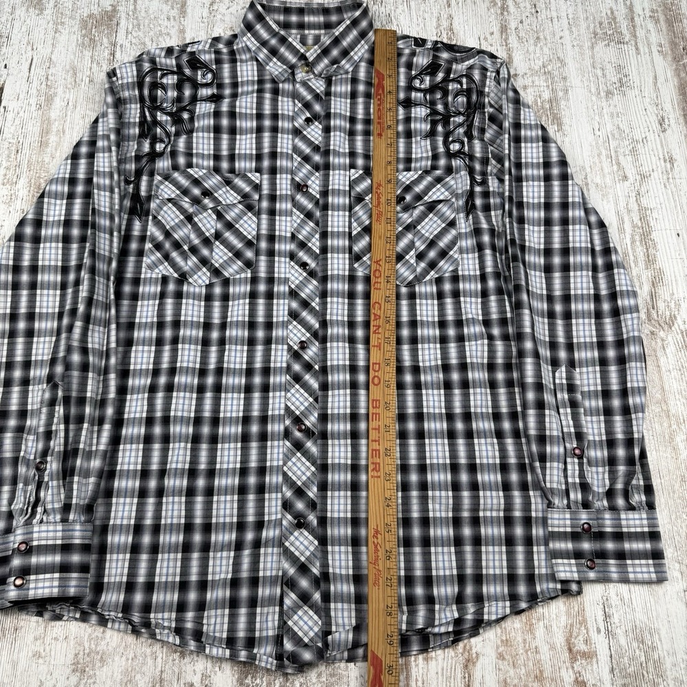 Cowboy Legends Pearl Snap Embroidered‎ Y2K Style Sz L Western Country Plaid - Picture 9 of 11